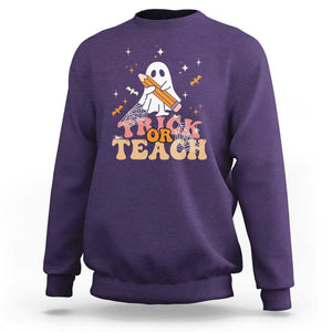 Teacher Halloween Sweatshirt Trick Or Teach Ghost TS09 Purple Print Your Wear