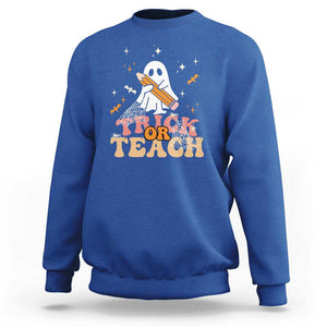 Teacher Halloween Sweatshirt Trick Or Teach Ghost TS09 Royal Blue Print Your Wear