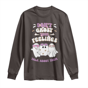 School Counselor Halloween Long Sleeve Shirt Don't Ghost Your Feelings Spooky Mental Health TS09 Dark Chocolate Print Your Wear