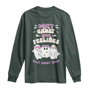 School Counselor Halloween Long Sleeve Shirt Don't Ghost Your Feelings Spooky Mental Health TS09 Dark Forest Green Print Your Wear