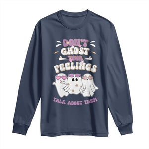 School Counselor Halloween Long Sleeve Shirt Don't Ghost Your Feelings Spooky Mental Health TS09 Navy Print Your Wear