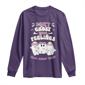 School Counselor Halloween Long Sleeve Shirt Don't Ghost Your Feelings Spooky Mental Health TS09 Purple Print Your Wear