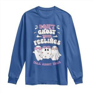 School Counselor Halloween Long Sleeve Shirt Don't Ghost Your Feelings Spooky Mental Health TS09 Royal Blue Print Your Wear