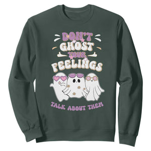 School Counselor Halloween Sweatshirt Don't Ghost Your Feelings Spooky Mental Health TS09 Dark Forest Green Print Your Wear