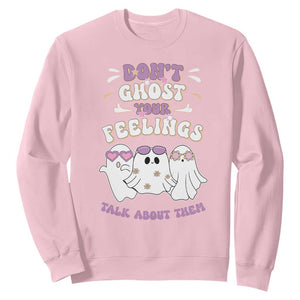 School Counselor Halloween Sweatshirt Don't Ghost Your Feelings Spooky Mental Health TS09 Light Pink Print Your Wear