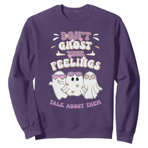 School Counselor Halloween Sweatshirt Don't Ghost Your Feelings Spooky Mental Health TS09 Purple Print Your Wear