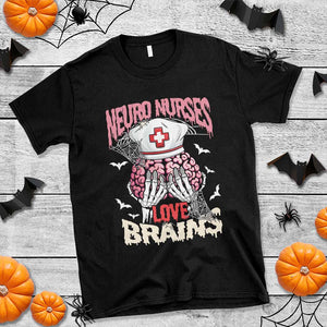 Nurse Halloween T Shirt Neuro Nurses Love Brains Skeleton TS09 Black Print Your Wear