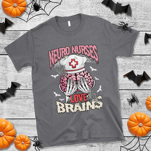 Nurse Halloween T Shirt Neuro Nurses Love Brains Skeleton TS09 Charcoal Print Your Wear