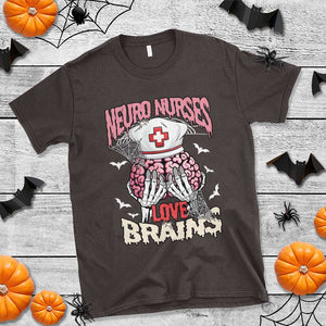 Nurse Halloween T Shirt Neuro Nurses Love Brains Skeleton TS09 Dark Chocolate Print Your Wear