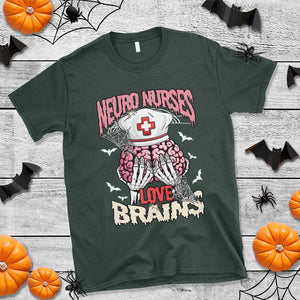 Nurse Halloween T Shirt Neuro Nurses Love Brains Skeleton TS09 Dark Forest Green Print Your Wear