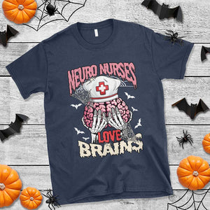 Nurse Halloween T Shirt Neuro Nurses Love Brains Skeleton TS09 Navy Print Your Wear