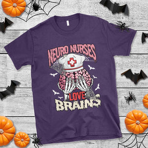 Nurse Halloween T Shirt Neuro Nurses Love Brains Skeleton TS09 Purple Print Your Wear