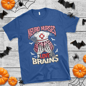 Nurse Halloween T Shirt Neuro Nurses Love Brains Skeleton TS09 Royal Blue Print Your Wear