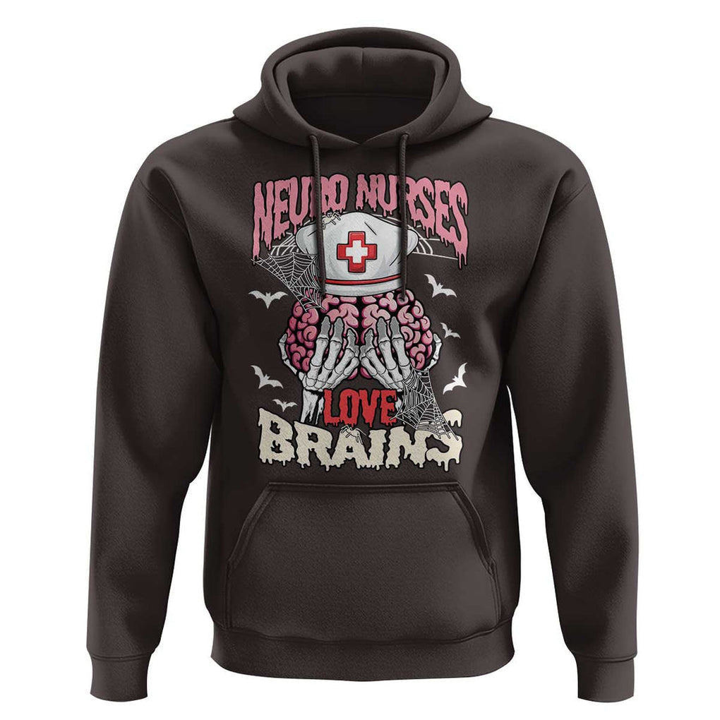 Nurse Halloween Hoodie Neuro Nurses Love Brains Skeleton TS09 Dark Chocolate Print Your Wear