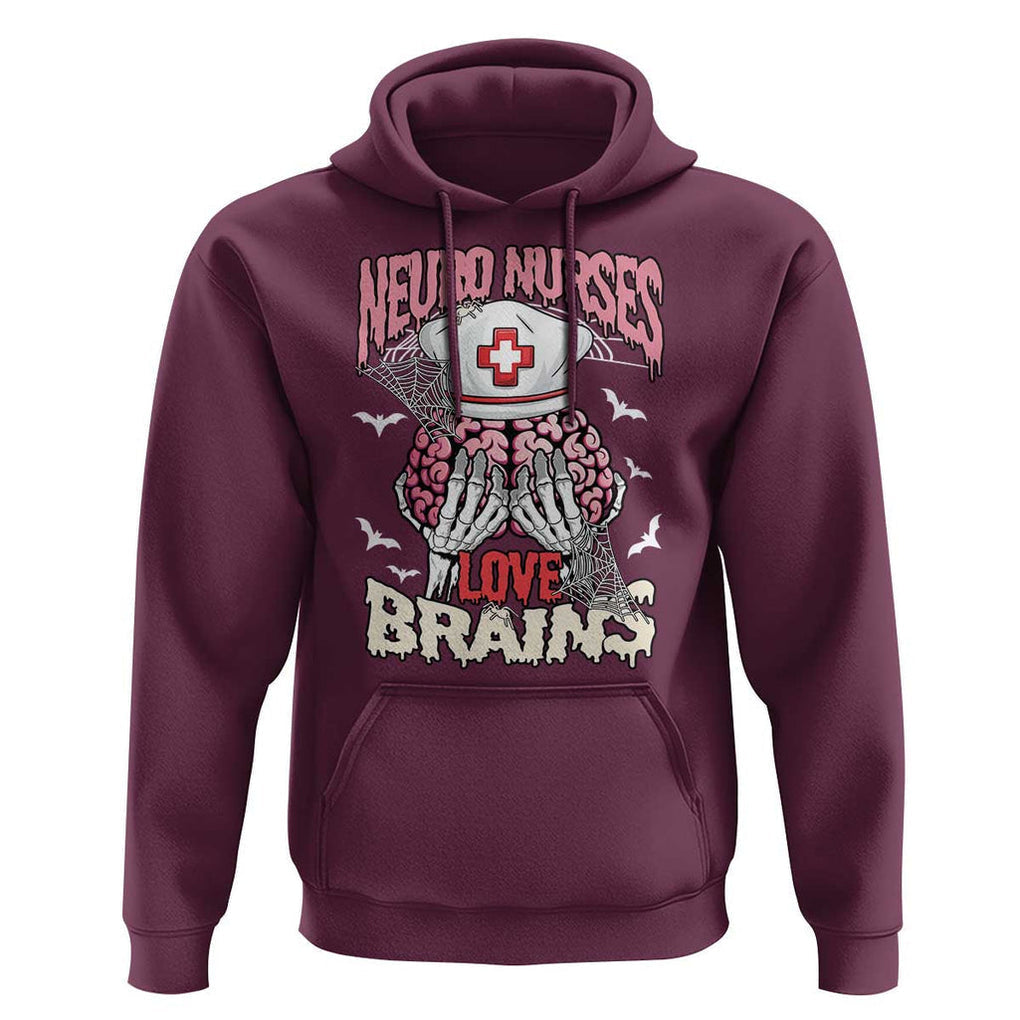 Nurse Halloween Hoodie Neuro Nurses Love Brains Skeleton TS09 Maroon Print Your Wear