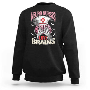 Nurse Halloween Sweatshirt Neuro Nurses Love Brains Skeleton TS09 Black Print Your Wear