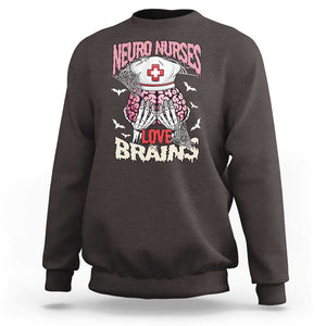 Nurse Halloween Sweatshirt Neuro Nurses Love Brains Skeleton TS09 Dark Chocolate Print Your Wear