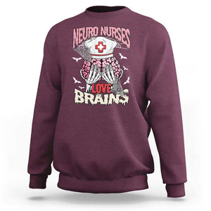 Nurse Halloween Sweatshirt Neuro Nurses Love Brains Skeleton TS09 Maroon Print Your Wear