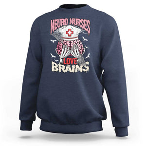 Nurse Halloween Sweatshirt Neuro Nurses Love Brains Skeleton TS09 Navy Print Your Wear