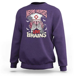 Nurse Halloween Sweatshirt Neuro Nurses Love Brains Skeleton TS09 Purple Print Your Wear