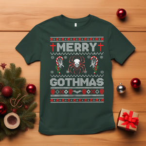 Merry Gothmas Goth Christmas Spider Skulls T Shirt TS09 Dark Forest Green Printyourwear