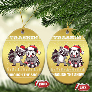 Funny Opossum Raccoon Xmas Christmas Ornament Trashin Through The Snow Garbage Gang TS09 Oval Gold Print Your Wear