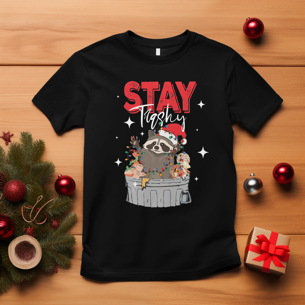 Stay Trashy Christmas Raccoon Garbage Trashin Santa Hat T Shirt TS09 Black Printyourwear