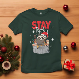 Stay Trashy Christmas Raccoon Garbage Trashin Santa Hat T Shirt TS09 Dark Forest Green Printyourwear