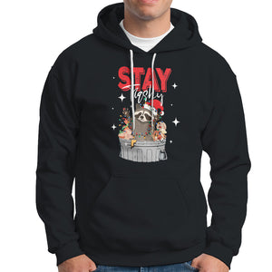 Stay Trashy Christmas Raccoon Garbage Trashin Santa Hat Hoodie TS09 Black Printyourwear