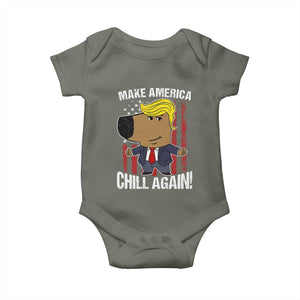 Funny Chill Trump Guy Make America Chill Again Baby Onesie TS09 Military Green Print Your Wear