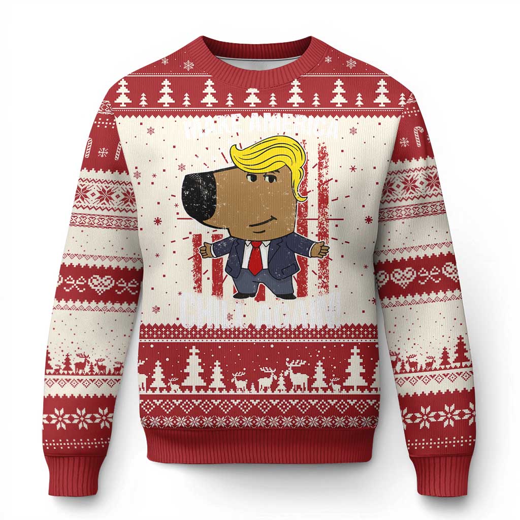 Funny Chill Trump Guy Make America Chill Again Ugly Christmas Sweater TS09 Red Print Your Wear