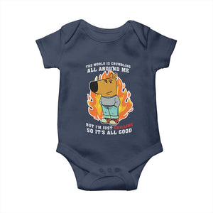 The World Is Crumbling All Around Me But Im Just Chilling So Its All Good Baby Onesie TS09 Navy Print Your Wear