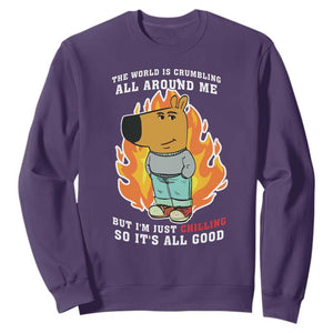 The World Is Crumbling All Around Me But Im Just Chilling So Its All Good Sweatshirt TS09 Purple Print Your Wear