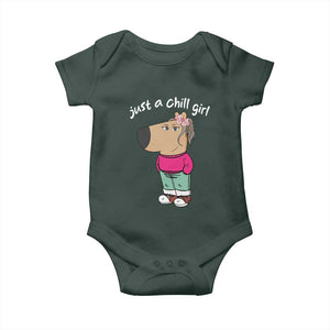 Funny Meme Just A Chill Girl Baby Onesie TS09 Dark Forest Green Print Your Wear