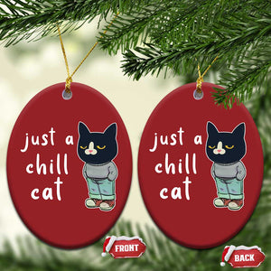 Funny Meme Just A Chill Cat Christmas Ornament TS09 Oval Red Print Your Wear