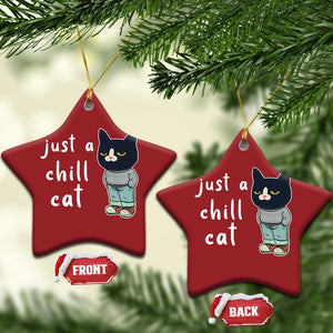 Funny Meme Just A Chill Cat Christmas Ornament TS09 Star Red Print Your Wear