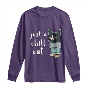 Funny Meme Just A Chill Cat Long Sleeve Shirt TS09 Purple Print Your Wear