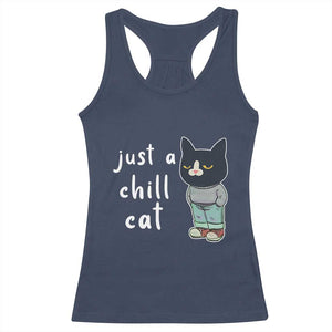 Funny Meme Just A Chill Cat Racerback Tank Top TS09 Navy Print Your Wear