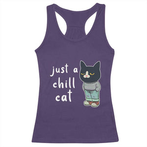 Funny Meme Just A Chill Cat Racerback Tank Top TS09 Purple Print Your Wear