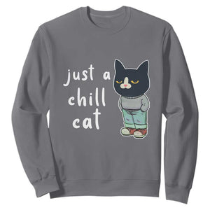 Funny Meme Just A Chill Cat Sweatshirt TS09 Charcoal Print Your Wear