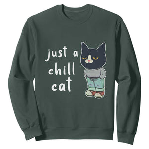 Funny Meme Just A Chill Cat Sweatshirt TS09 Dark Forest Green Print Your Wear