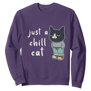 Funny Meme Just A Chill Cat Sweatshirt TS09 Purple Print Your Wear