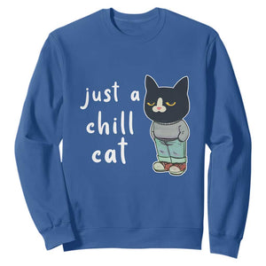 Funny Meme Just A Chill Cat Sweatshirt TS09 Royal Blue Print Your Wear