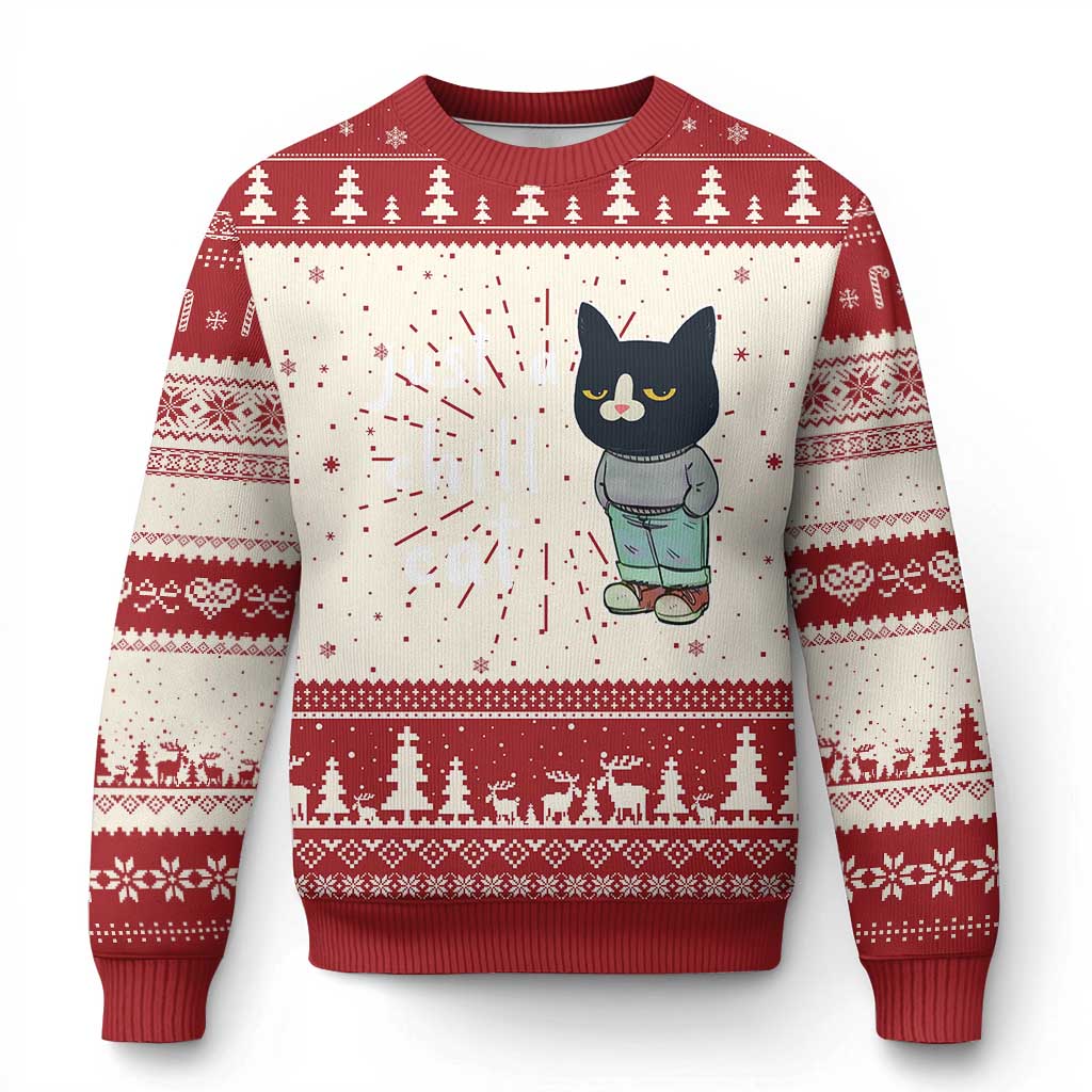 Funny Meme Just A Chill Cat Ugly Christmas Sweater TS09 Red Print Your Wear