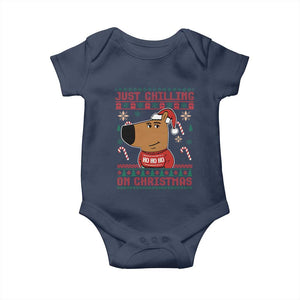 Funny Just Chilling On Christmas Meme Chillin Guy Baby Onesie TS09 Navy Print Your Wear