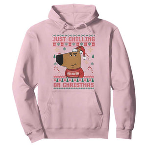 Funny Just Chilling On Christmas Meme Chillin Guy Hoodie TS09 Light Pink Print Your Wear