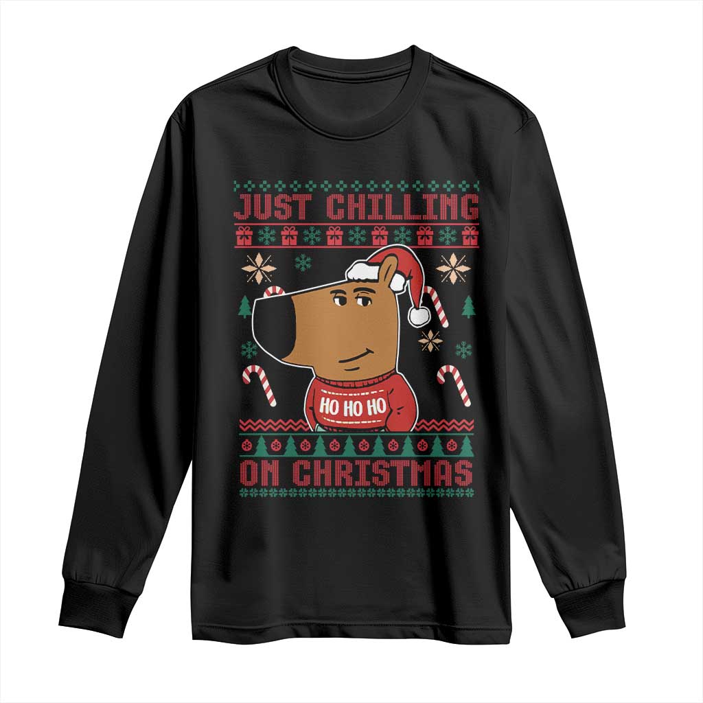 Funny Just Chilling On Christmas Meme Chillin Guy Long Sleeve Shirt TS09 Black Print Your Wear