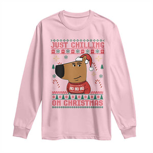 Funny Just Chilling On Christmas Meme Chillin Guy Long Sleeve Shirt TS09 Light Pink Print Your Wear