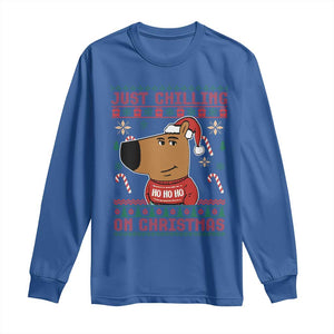 Funny Just Chilling On Christmas Meme Chillin Guy Long Sleeve Shirt TS09 Royal Blue Print Your Wear