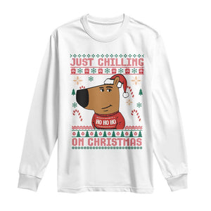 Funny Just Chilling On Christmas Meme Chillin Guy Long Sleeve Shirt TS09 White Print Your Wear